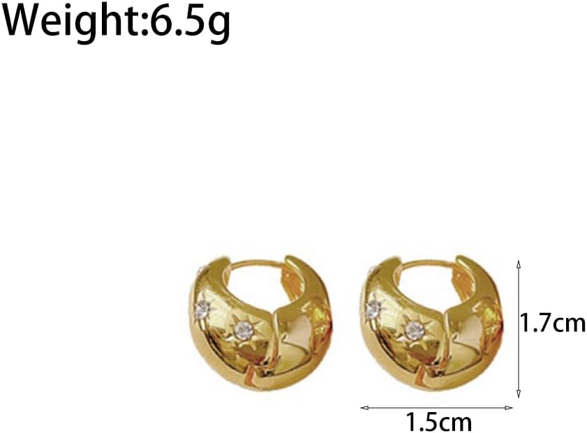 Chunky CZ Star Hoop Earrings for Women Vintage Thick Rhinestone Star Small Huggie Earrings Minimalist Crystal Cuff Hoop Earrings Wedding Accessories - Image 2