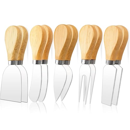 10Pcs Cheese Knives Set, Wooden Handle Cheese Knife for Charcuterie Board, Mini Steel Stainless Cheese Cutter Spreader Fork Kit, Cheese Spreading Knife Butter Cutter for Party Wedding Christmas