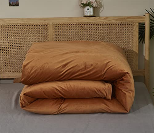 Pureant Pumpkin Velvet Comforter Sets Queen Solid Burnt Orange Velvet Bedding Comforters Women Girls Plain Terracotta Aesthetic Flannel Quilts Soft Warm Light Caramel Plush Blanket Luxury Cinnamon Bed #TOP5