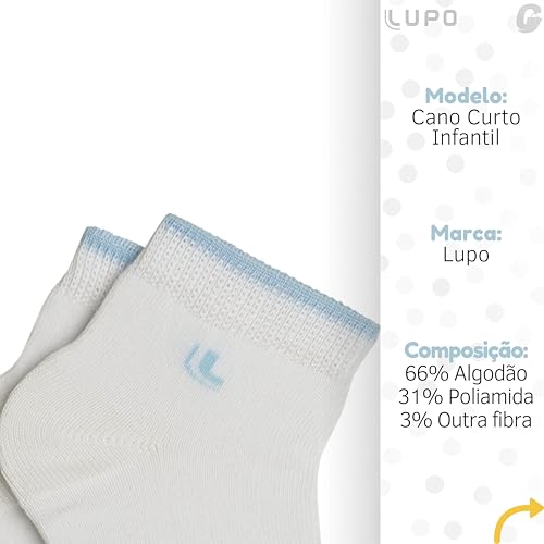 LUPO Kit 9 Pares Meia Bebê Baby Cano Curto Soquete Algodão Infantil Unissex, 3 Branco/Preto - 6 Bran