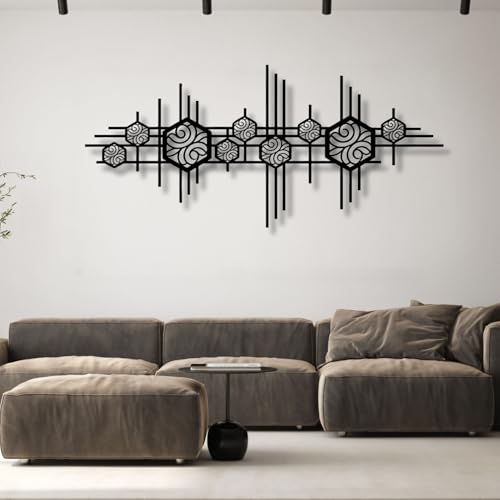 Long Panel Modern Geometric Pattern Metal Wall Art-Cloud Pattern Silhouette Hanging Decor For Dining Room, Living Room Contemporary Home Interior Decor(Black,19 x8 in/47x21cm)