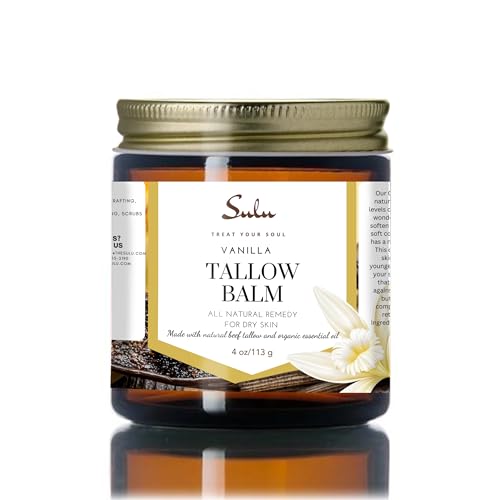 Image of SULU ORGANICS Natural Whipped Tallow Balm for Face and Body, Natural Moisturizer made with Grassfed Beef Tallow- 4 oz/113 g (Vanilla)