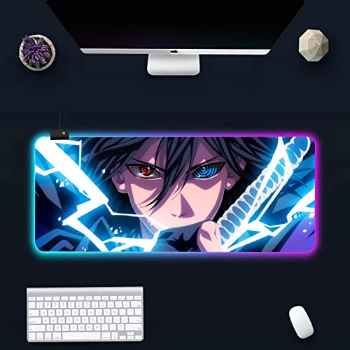 Mouse Pads Anime Uchiha Madara Sharingan Games RGB Mouse Pad Gamer LED Backlight Notebook Tablet PC Gaming Accessories Keyboard XXL Pad 12 inch X 31.5 inch