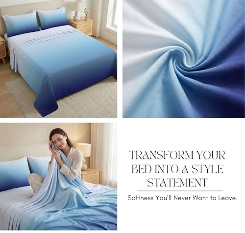 Image of VAS COLLECTIONS 300 TC Cotton Double Bedsheet for Super King Bed (108x108 in) | 7D Digital Printed Solid Bedsheet with 2 Pillow Covers | Soft, Wrinkle Packaging | Blue Shade