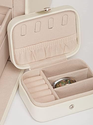 IsmatDecor Travel Jewellery Box 25.5 x 17.5 x 18.5 cm, Jewellery Organiser with Mirror and Locks for Storing, Earrings, Rings and Necklace, A Great Gift for Mother and Daughters (Beige)