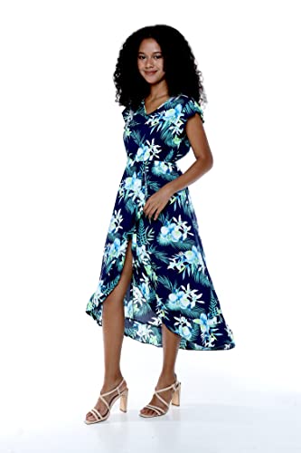 Image of Family Matching Hawaiian Clothes, Orchid Breeze Navy | Lightweight 100% rayon • Family matching outfits • Beach vacations • Luaus • Cruises • Family photos