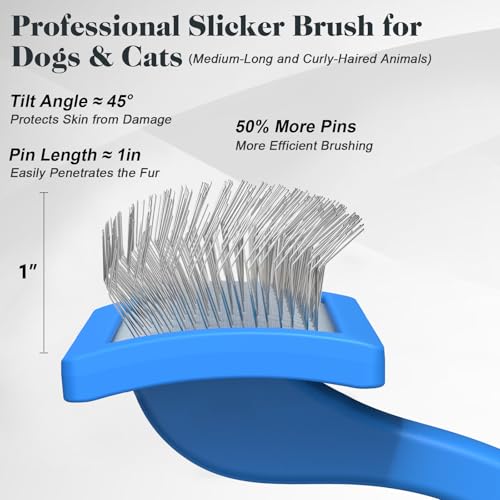 Saccison 2PCS Slicker Brush for Dogs & Pet Comb,Professional Dog Grooming Brush (Goldendoodles,Poodles,Labradoodles) with Extra Long Pins to Effectively Remove Tangles, Knots and Mats (Blue, Medium) - image 3