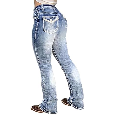 Flamingals Boot Cut Jeans for Women Trendy Stretch Jeans Butt Lifting Jeans Tummy Control Jeans Denim Pants Mid Blue XL Cover