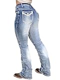 Flamingals Boot Cut Jeans for Women Trendy Stretch Jeans Butt Lifting Tummy Control Denim Pants Mid Blue L