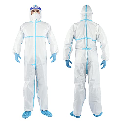 YIBER Disposable Protective Coverall Hazmat Suit - Heavy-Duty Protective Suits Chemical Protection - Full Body Protective from Hazmat and Contamination 1pcs / pack (M)