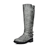 DREAM PAIRS Women's Atlanta Grey Fur Lined Knee High Riding Boots Wide Calf Size 8.5 M US