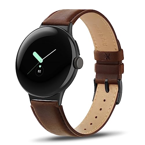Tuocal Lederarmband Kompatibel mit Google Pixel Watch - Weiches Echtes Leder Ersatzarmband, Retro Braun