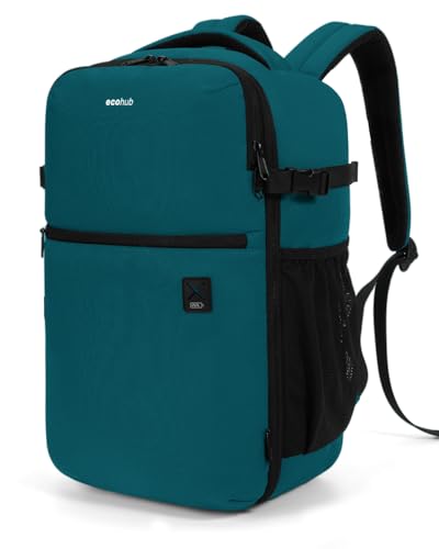 ECOHUB Plecak Podróżny do Ryanair EasyJet, Bagaż Podręczny z Recyklingu rPET, Torba Kabinowa z kieszenią antykradzieżową, Wodoodporny Plecak Kabinowy, 45x36x20cm 30L (Zielony)