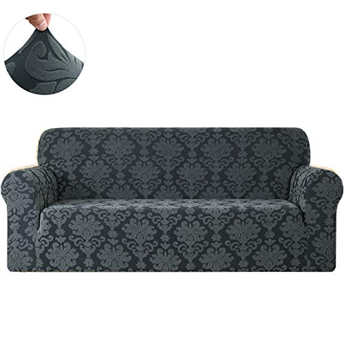 CHUN YI Jacquard Florale Housse de Canapé Tissu Doux Élastique Protéger Votre Fauteuil Canapé de Tailles Différentes (4 Places, Vert Grisâtre)