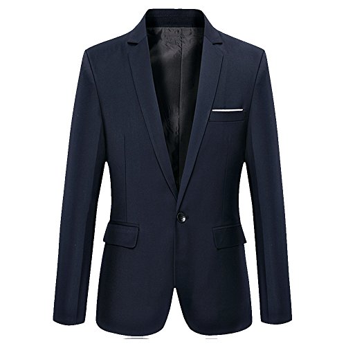 DAVID.ANN Men's Slim Fit One Button Casual Blazer Jacket,Navy,X-Large