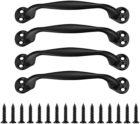 Heozhuyi 4 Pcs Doors Pull Handles, Black Sliding Barn Door Handles, Retro Bow Shaped Garden Gate Garage Shed Cabinets Door Grab Handles, with Screws - 129 mm