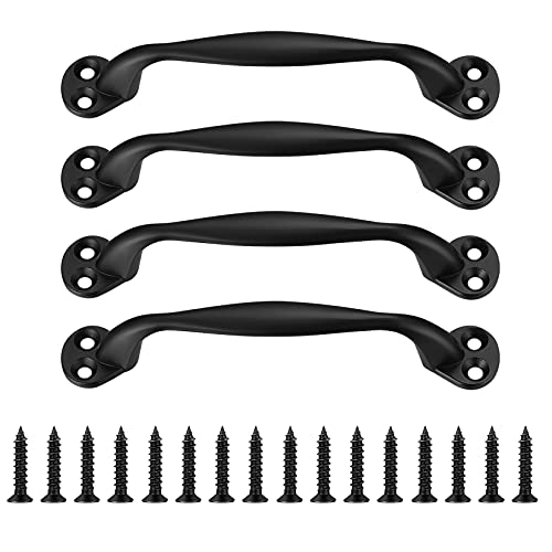 Heozhuyi 4 Piezas Tirador de Puerta, Tiradores de Armario Negros, Manijas para Puerta de Granero, Tiradores de Muebles, Tiradores Forma de Arco para Jardín Puerta Madera, con Tornillos - 129 mm