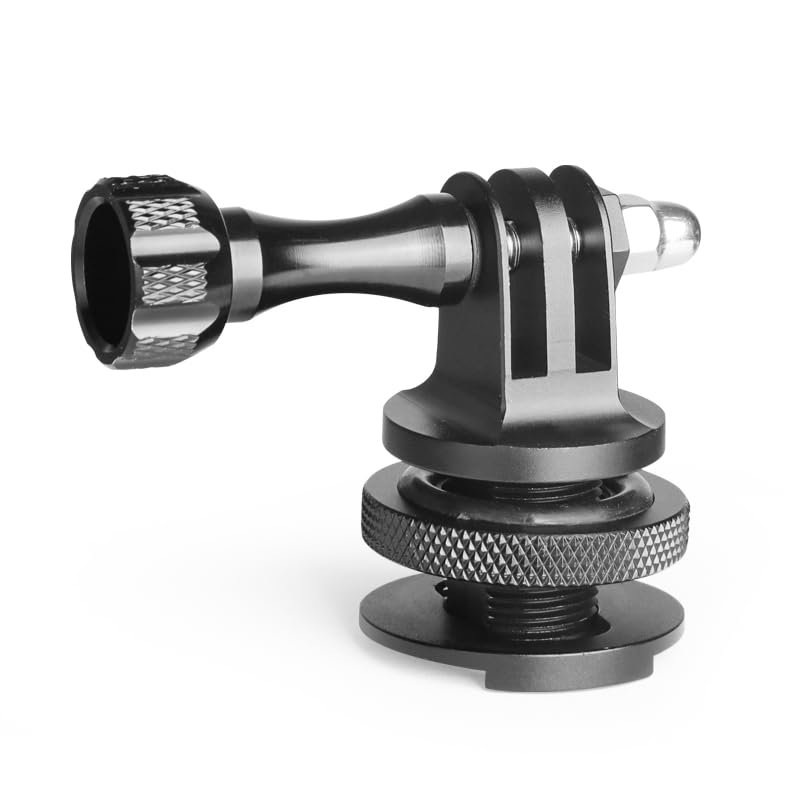 Image of Action Camera Cold Shoe Mount Adapter, Black Aluminum, Professional Camera Mounting Accessory Compatible with GoPro Accessories Go Pro DJI Insta360 (YH-B3)