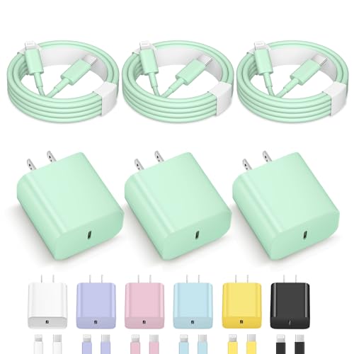 Apple iPhone/iPad 3-Pack USB-C Fast Charger with 6FT Cable - Compatible with iPhone14/14 Pro Max/13/12/11 & iPad (Green)