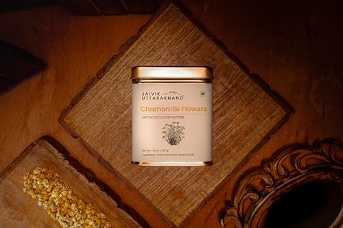 Image of Jaivik Uttarakhand - Dried Loose Leaf Chamomile Tea (170.1 g), sweet mellow soothing earthy Flavour, Promotes fat burning, Vegan, Pack of 3 Tin Box