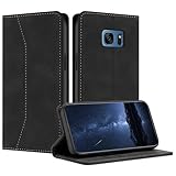 [Card Clots & Kickstand] Funda para Samsung Galaxy S7 Edge Cuenta con 2 ranuras para tarjetas de crédito, tarjetas de visita y una ranura para dinero para mantener sus objetos de valor seguros, cierre magnético de doble cara para la seguridad de sus pertenencias. Función de soporte incorporada para ver videos en modo horizontal.