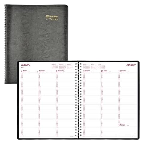 Brownline® 2025 Essential Weekly Planner, Appointment Book, 12 Months, January to December, Twin-Wire Binding, 11" x 8.5", Black (CB950.BLK-25) Cover