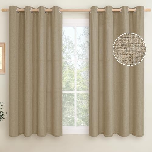 LAMIT Tan Brown Linen Curtains for Bedroom 2 Panels Set, W52 x L54