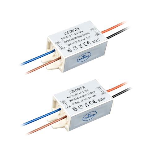 Image of HHTUN DC12V Power Supply 12W LED Driver, 120VAC to 12VDC,2-Pack