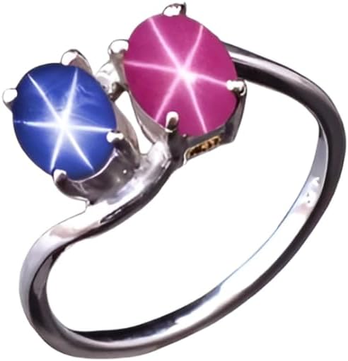 Star Sapphire Ring for Women | Genuine Pink Lindy Star Sapphire Gemstone on 925 Sterling Silver Band | Blue Star Sapphire Jewelry Gift