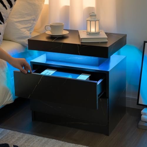 Cubehom JCFDB02-5 Led Nightstands Set Of 2, Modern End Table With 2 Drawers, End Tables For Living Room Bedroom Black thumb #2