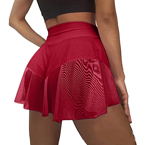 Pantalones cortos de entrenamiento de cintura alta para mujer sexy club caliente pantalones de yoga botín pantalones cortos faldas de danza, B-Rojo, XXXXXL