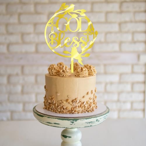 FmiyunEea First Holy Communion Cake Topper, Gold Glitter Cross Design, Religious Party Decoration (6)