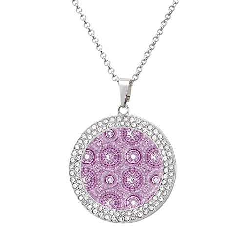 Collar de diamantes de aleación con diseño de mandala lila, diseño de estrellas y lunas, collar de aleación, collar delicado para mujer, estilo plateado