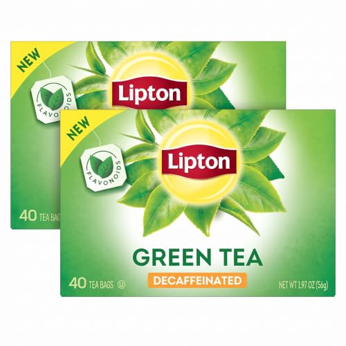 Lipton Decaffeinated Green Tea Bags, Unsweetened Teabags for Decaf Hot Tea or Decaf Iced_Tea with Flavonoids, 40 Tea_Bags, (Pack of 2)