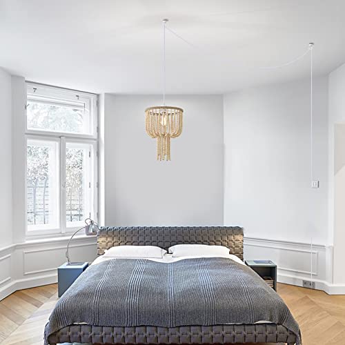 Plug In Pendant Light Wood Beaded Chandelier Light Boho Light Fixtures Ceiling 1-Light #TOP1