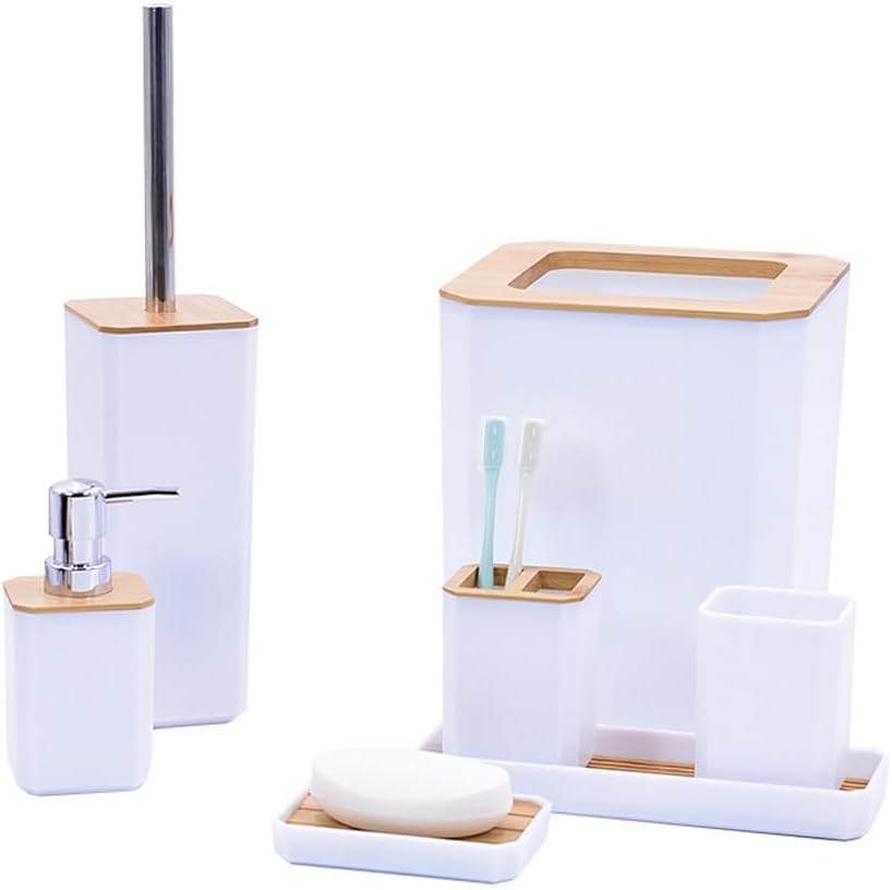 Bathroom Kit Toiletries Set Plastic Bathroom Set Toilet Brush Trash Can(E)