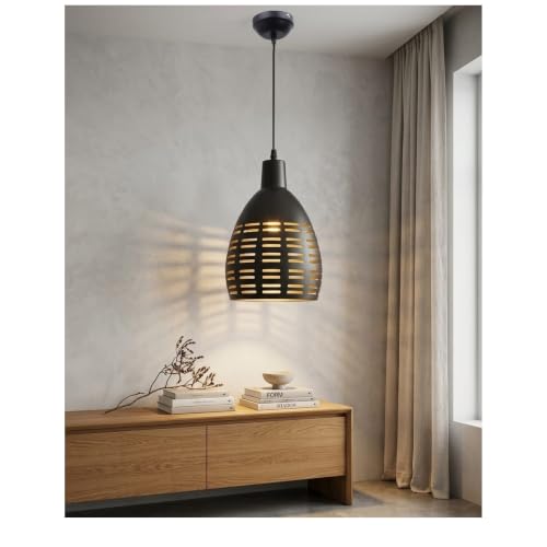 Image of GreyWings Black Aluminium Hanging Light Pendant Lamp, Antique Ceiling Light for Home Decor, Bulb Not Included, Pack of 1
