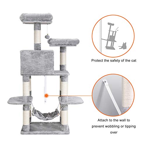 FEANDREA Multi-Level Cat Tree for Big Cats, Stable Cat Tower, Light Gray UPCT85W