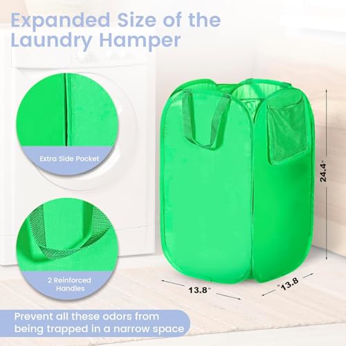 Image of HOUSE AGAIN Upgraded Polyester Pop Up Laundry Hamper, Collapsible Laundry Baskets with Durable Handles Solid Bottom High Steel Frame and Side Pocket, Easy Open & Save space,Perfect for Storage(Green)