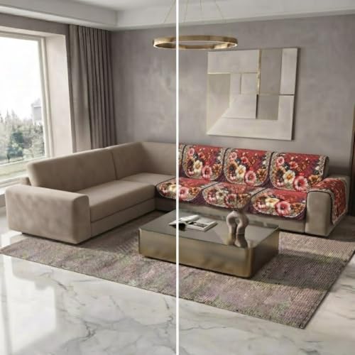 Image of L Shape Sofa Cover 3+2 Seater Pack of 14 (Maroon 7D)