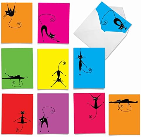 The Best Card Company - 10 All Occasion Blank Cat Cards (4 x 5.12 Inch) - Cute Assorted Bulk Card Set - YoCats M3962