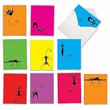 The Best Card Company - 10 All Occasion Blank Cat Cards (4 x 5.12 Inch) - Cute Assorted Bulk Card Set - YoCats M3962