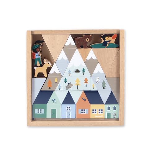 SET DE 35 CUBES EN BOIS VALLEE CROSS ROADS Juratoys Janod - vue 3