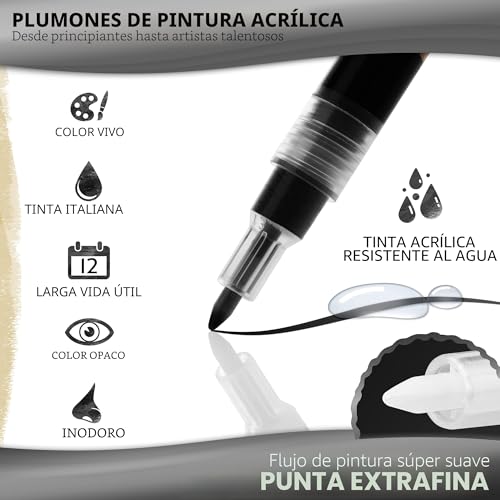 Miniatura 3 de Stylo Rotuladores Acrilicos Metálicos 0,7 Mm Marcadores Acrílicos Permanentes En Blanco, Negro, Dorado Y Plateado Para Pintar Piedras, Tela, Cerámica, Madera, Manualidades Y Diy