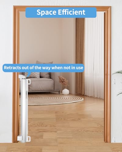 Image of Retractable Baby Gate for Doorways and Stairs, Mesh Safety Gate for Pet, Indoor & Outdoor Use, One-Hand Operation, Easy Installation, 33.6 inch Tall, Expands to 55 inch Wide(White,33.6 inchx55 inch