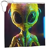 DUWAA Duschvorhang mit Alien-Planeten-Druck, waschbar, 183 x 183 cm, wasserdichter Stoff-Duschvorhang