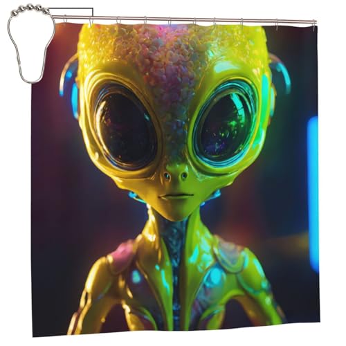 DUWAA Duschvorhang mit Alien-Planeten-Druck, waschbar, 183 x 183 cm, wasserdichter Stoff-Duschvorhang