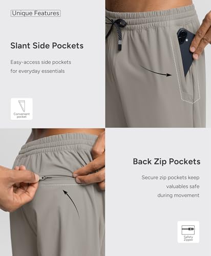 BRXL Men’s Lightweight Track Pants with Zipper Pockets Tapered Athletic Pants for Running Workout Grey XL — view 3