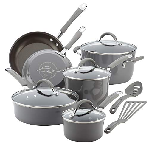 Rachael Ray – 16802 Rachael Ray Cucina Nonstick Cookware Pots and Pans Set, 12 Piece, Sea Salt Gray