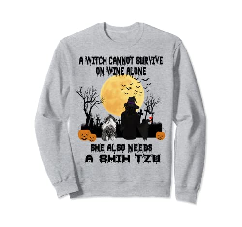 Witch Wine And Shih Tzu Dog Mom Funny Halloween Costume Felpa